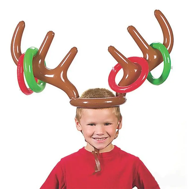 1 Pc Christmas Inflatable Reindeer Antler Ring Toss Game Xmas Party Fun Props