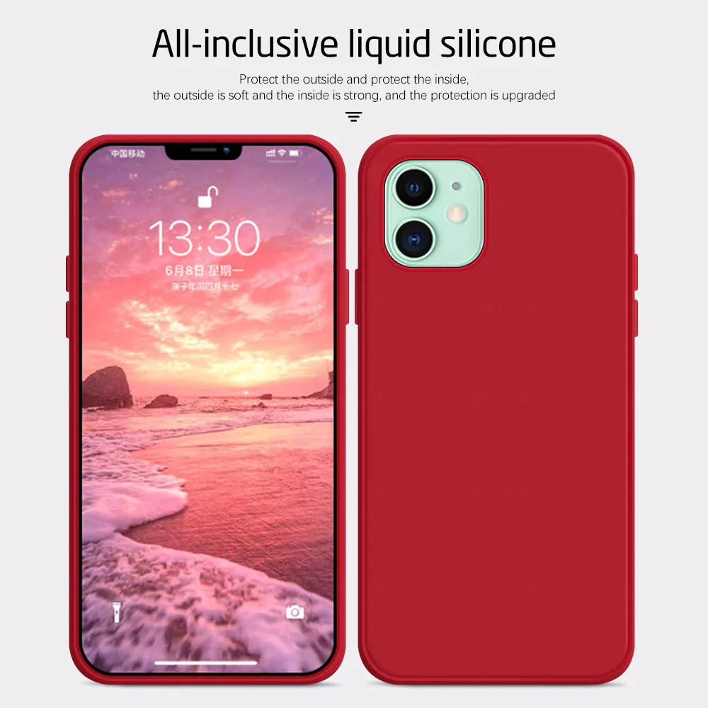 Luxury Liquid Silicone Back Cover For Apple iPhone 12 mini Case Aifon 11 Pro Max 12pro 12mini Shockproof Phone Cases Coque Funda