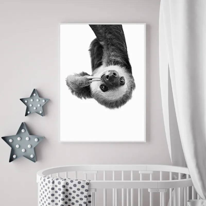 Canvas-Paintings-Sloth-Animal-Modern-Black-And-White-Cute-Kids-Room-Decoration-Posters-Hd-Print-Wall (2)