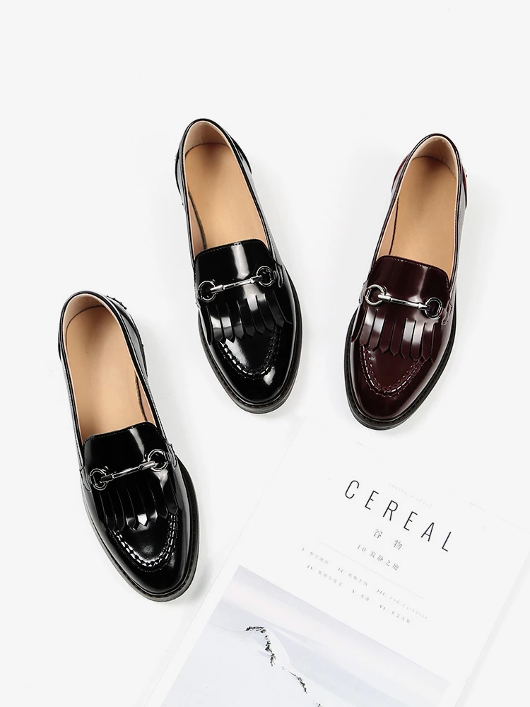 MORDOAN zapatos de charol de vaca auténtico para mujer, mocasines planos de estilo Retro, suaves, con borlas, talla grande 44 45, para primavera, 2022|Zapatos planos de mujer| - AliExpress