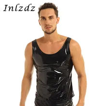 Мужское латексное белье, укороченный топ из кожи Wetlook, без рукавов, блестящая майка, майка, обтягивающие футболки, сценический костюм, сексуальные укороченные топы