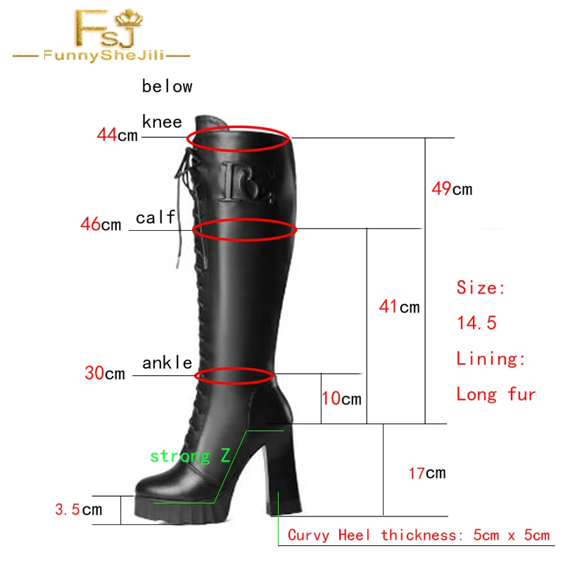 

Lace Up Knee High Boots 3 cm Platform 15 cm Heel Height Round Toe Inside Zipper Tire Sole Genuine Leather Customize Women Shoes