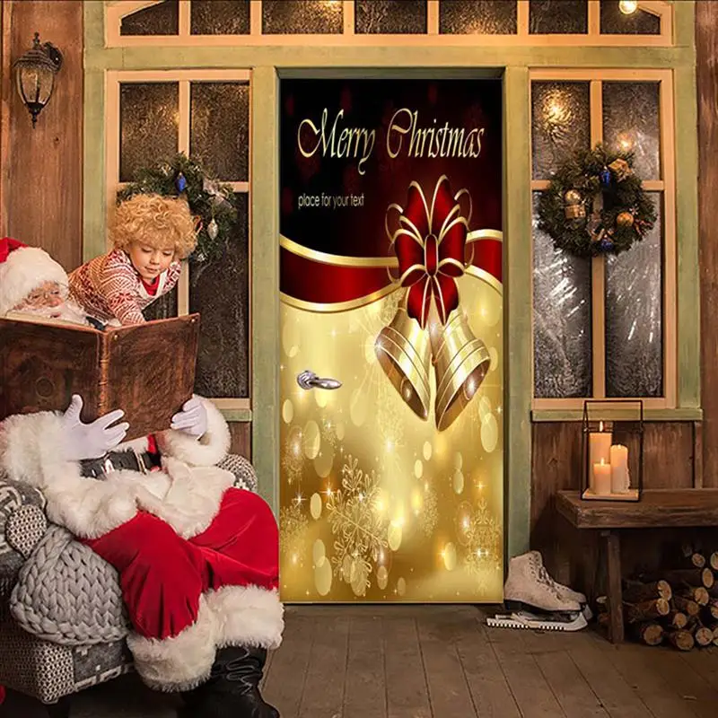 Christmas Wall Sticker Golden Bell Art Sticker Merry Christmas Wall Mural Kindergarten Decorative For Bedroom Living Room