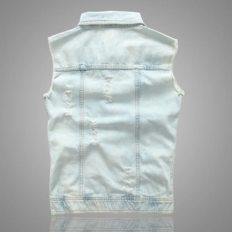 Рваная джинсовая куртка, Мужская белая джинсовая жилетка, джинсовые пальто в стиле хип-хоп, мужская Ковбойская брендовая безрукавка, мужская куртка большого размера 5XL