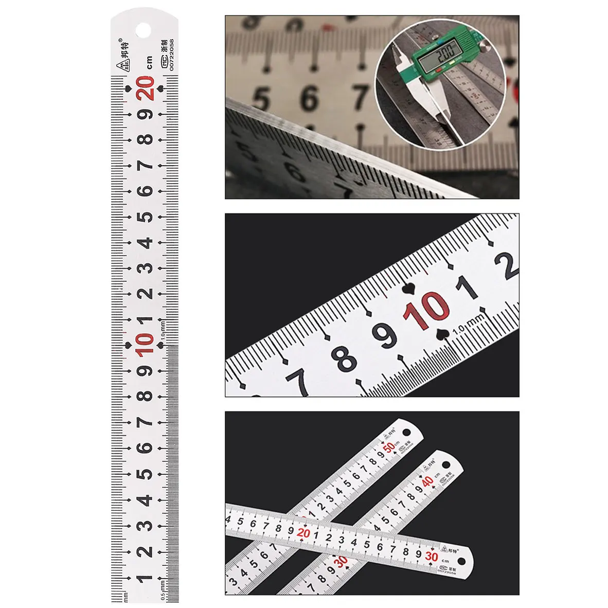QSHOIC – règle de mesure en métal, règle en acier inoxydable, 15/20/30/50 cm,  pour