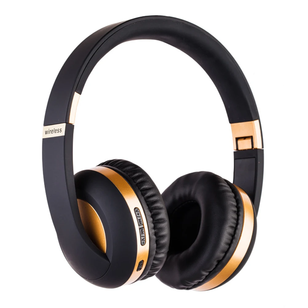 Золотой Fashion Stereo Wireless Folding Bluetooth Bass Plug Card Noise Reduction Practical Portable FM Radio Headset With Microphone - Цвет: Золотой