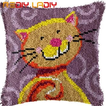 

Latch Hook Kits Make Your Own Cushion Smile Kitten Acrylic Yarn Crochet Pillow Case Pre-Printed Canvas Latch Hook Cushion Cover