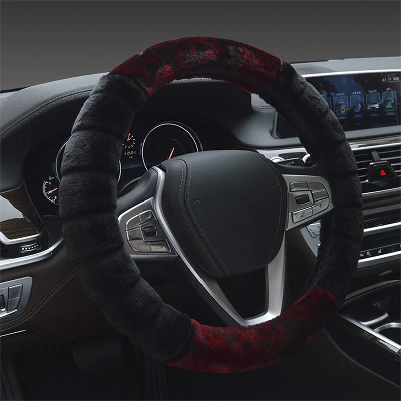 BK 38 см чехлы рулевого колеса автомобиля чехол зимний теплый мягкий короткий плюшевый Стайлинг универсальные аксессуары для интерьера автомобиля-Стайлинг - Название цвета: BK