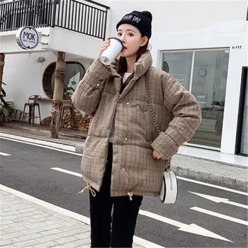 

2020 new Fashion plaid Cotton Padded Jackets Winter Women's Coats casual Down Cotton Jackets female Winter Parka Outerwear N1011