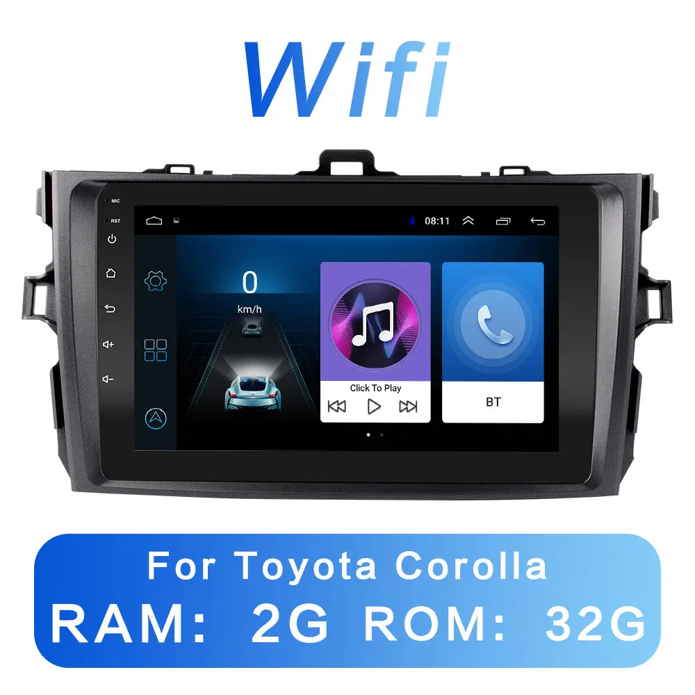 Corolla 2G-32G 2G+ 32G DSP 2 din Android 8,1 4G сеть для автомобиля Радио Мультимедийный видеоплеер для Защитные чехлы для сидений, сшитые специально для Toyota Corolla E140/150 2006 2007-2011, Wi-Fi, BT - Цвет: Corolla 2G-32G