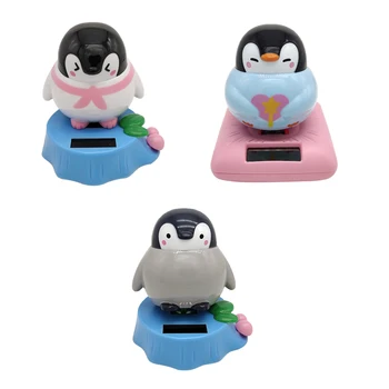 

3 Pieces Solar Powered Dancing Penguin Ornament Dancer Bobble Toys Decorations for Car Home Desk Office