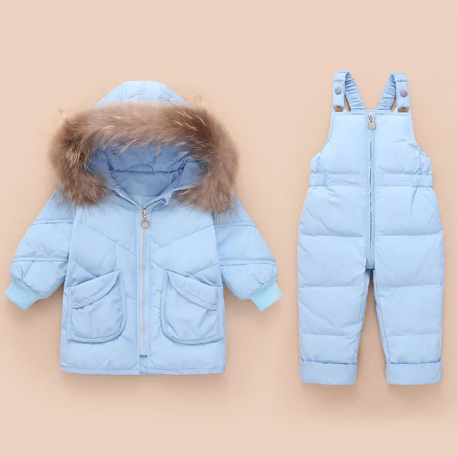 Г., Детские Пуховые костюмы для мальчиков и девочек, 8832 г. Детская верхняя одежда на утином пуху, пальто+ комбинезон Теплый комплект из 2 предметов для малышей на зиму