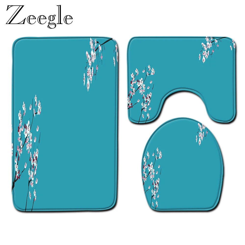 Bath Mat Simple Pattern 3pcs Bathroom Mat Set Anti-slip Bathroom Carpet Toilet Seat Cover Mat Absorbent Toilet Pedestal Rug