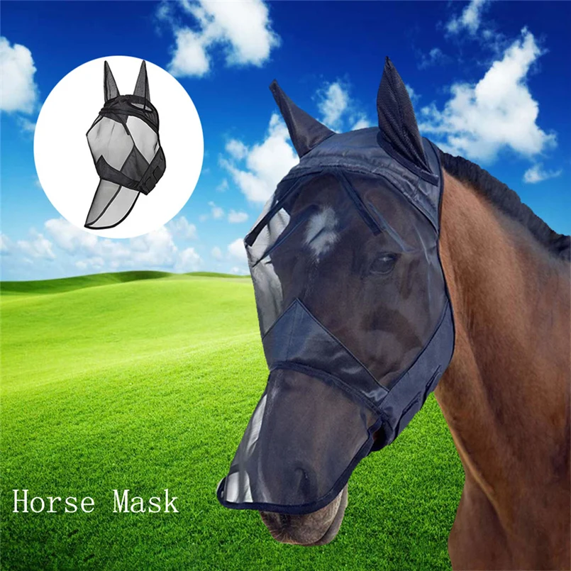 Anti-mosquito horse mask horse flying mask breathable comfort equestrian supplies horse mask zipper removable mesh 20O24 (4)