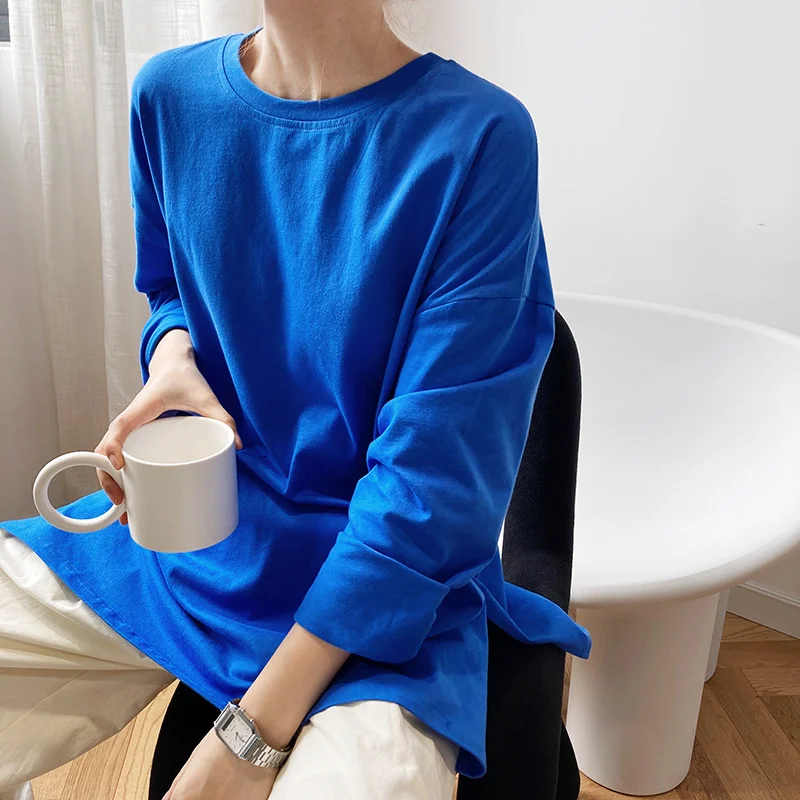 

Autumn And Winter New Women's T-shirt Loose Long-sleeved Round Neck Simple Pullover Bottoming Shirt Femme Qn*