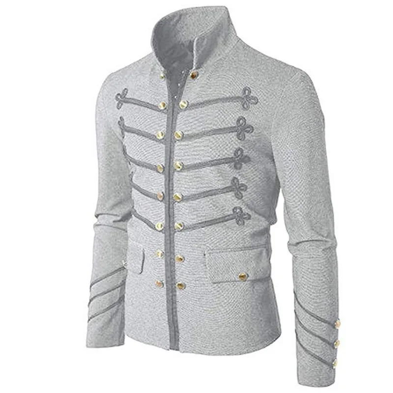 light gray Винтажная однотонная мужская куртка в готическом стиле стимпанк Туника рок-форма Мужской винтажный костюм панка металлический армейский пиджак верхняя одежда - Цвет: light gray
