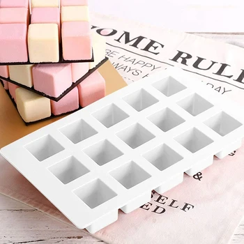 

Silicone Baking Molds Square Mold 3D Cube Silicone Mousse Cake Dessert Molds 15-Cavity for Chocolate Pastry Truffle