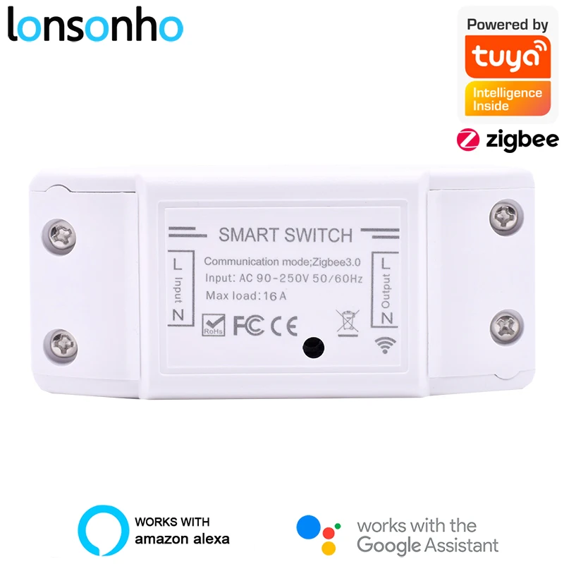 Interruptores de Luz Lonsonho Interruptor Inteligente Controlador Tuya Zigbee 3.0 Relé 16a Casa Controle Remoto Google Alexa Compatível