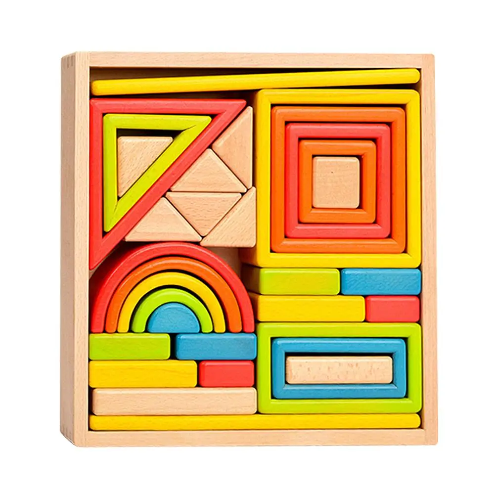  High Quality Wooden Rainbow Stacking Toy Large Nesting Puzzle Blocks Educational Toys For Kids Baby