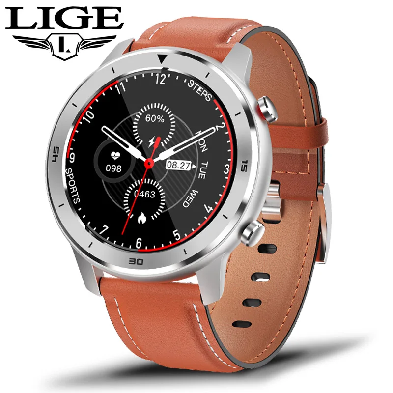 Reloj inteligente LIGE, водонепроницаемые Смарт-часы для мужчин, монитор сердечного ритма, кровяного давления, полный сенсорный экран, музыкальный контроль, умные часы - Цвет: Orange