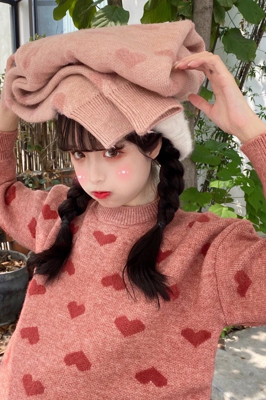 Осень-зима Kawaii «любящее сердце» свитер с принтом женская обувь в Корейском стиле с милым молодая девушка, студентка Свободный пуловер элегантный дизайн