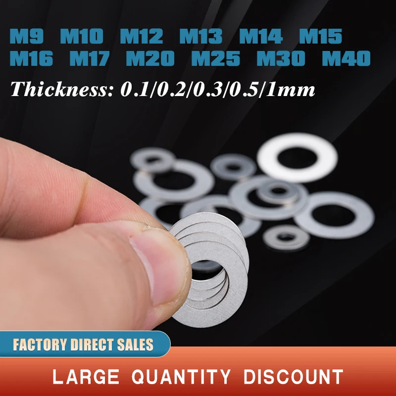 

10pc M9 M10 M12 M13 M14 M15 M16 M17 M20 M25 M30 M40 304 Stainless Steel Super Ultra Thin Flat Washer Ultrathin Shim Plain Gasket