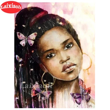 

diamond painting African little girl 5d diy handmade embroidery kit butterfly pattern full square/round drill home decor art