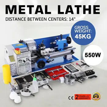 

CJ18A 7x14 Mini Lathe Blue Accessory Package Readout DRO Infinite 2500 RPM 550W Mini Metal Lathe Variable Speed Metal Work Lathe
