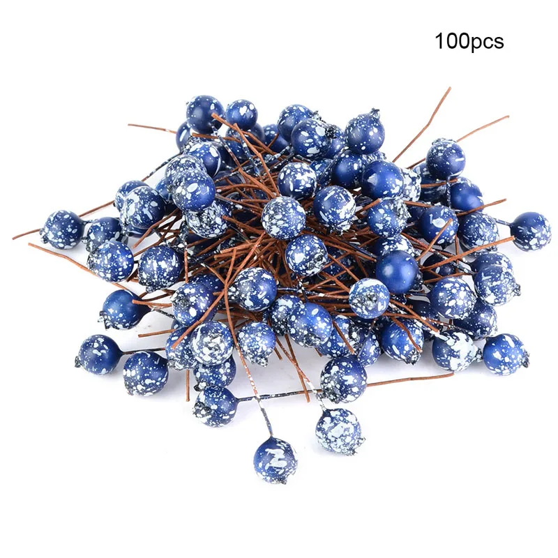 50/100 шт Искусственные красные Холли Берри Рождество DIY для дома садовые украшения Рождественские принадлежности - Цвет: Blueberry
