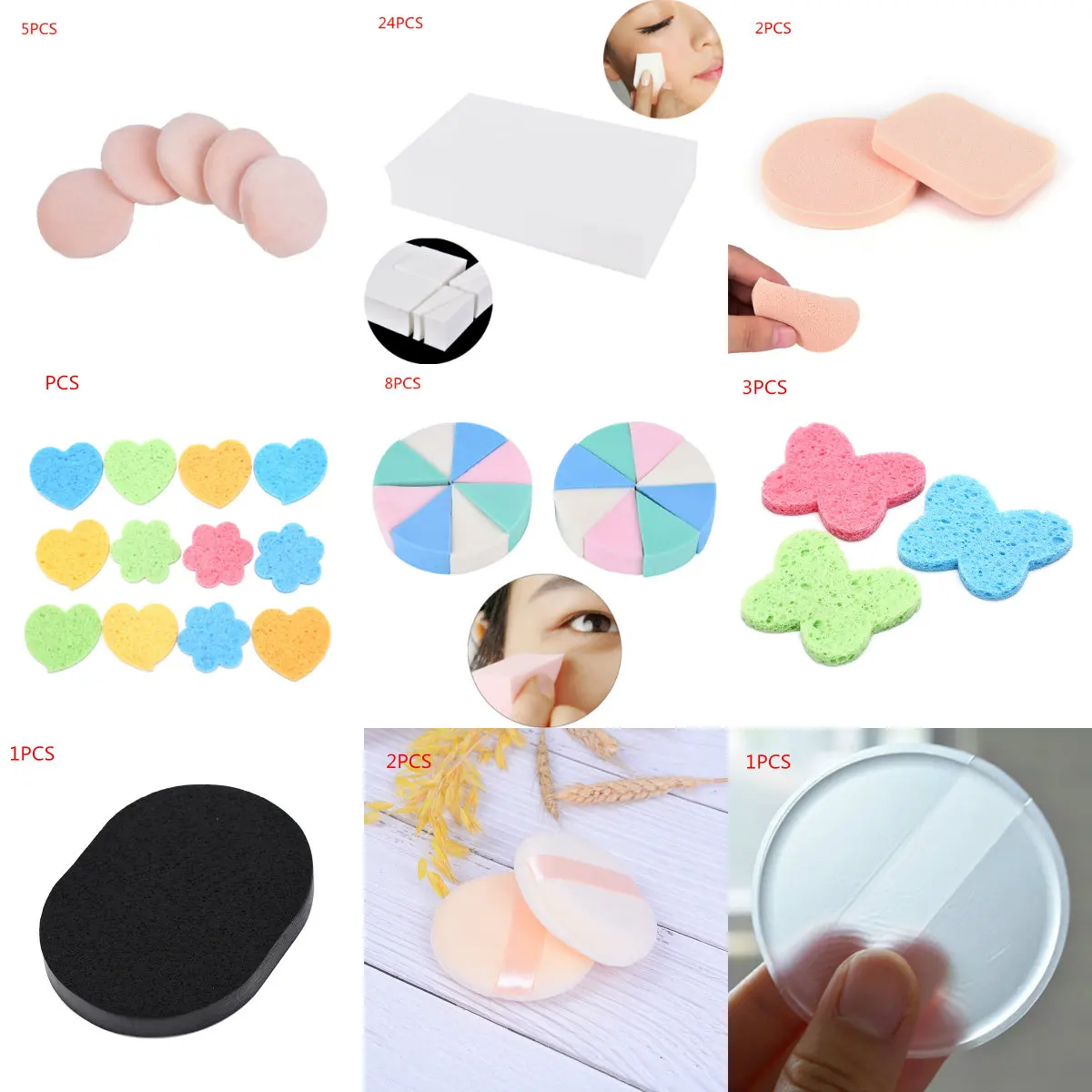 24 шт./8/4/1 шт. квадратный Треугольники в форме Карамельный цвет мягкий волшебный уход за кожей лица губки косметический слойка Очищающая губка для мытья лица макияж