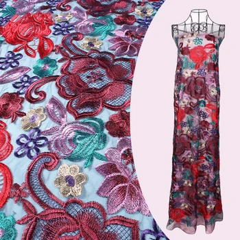 

3D kpop mesh multicolor heavy embroidery lace fabric for summer dress african tissu telas por metro tissus au metre tela tulle