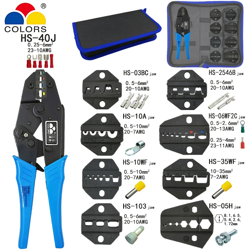 

Crimping Pliers HS-40J Plug/Insulated/Tubular/Photovoltaic/Coaxial Cable Terminals Kit Multifunctional 9 Inch Clamp Tools