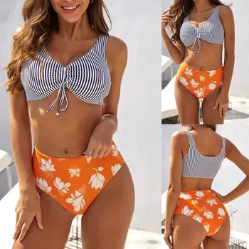 

2020 Newest Bathing Suit Summer Women's Print Split Underwear Set Fashion Biquini Push Up Padded Female Intimates Traje de baño