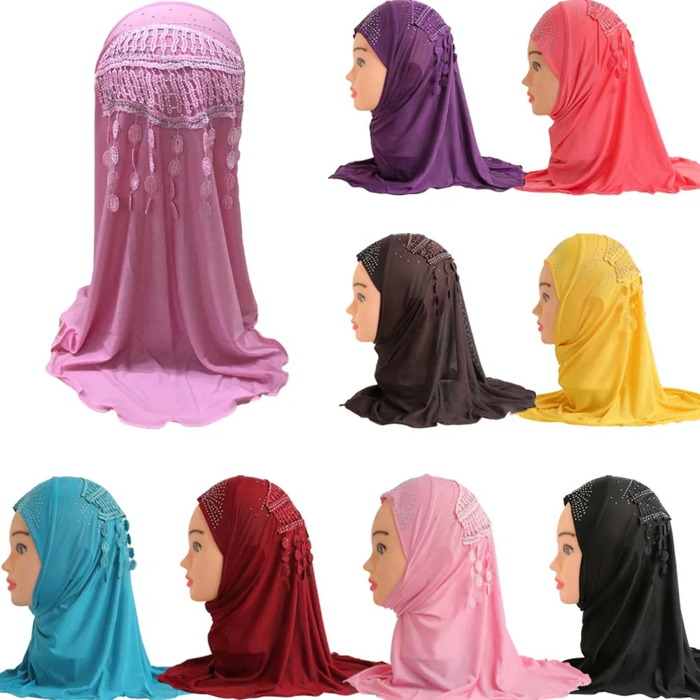 

Kids Girls Islamic Muslim Hijab Tassel Scarf Bonnet Shawl Headwear Cap Arab 2-6Y Middle East Turban Headscarf Neck Cover Fashion