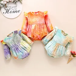 Barboteuse à manches longues pour bébé fille de 0 à 24 mois, combinaison en velours imprimé teint par nouage, vêtements de printemps et d'automne 