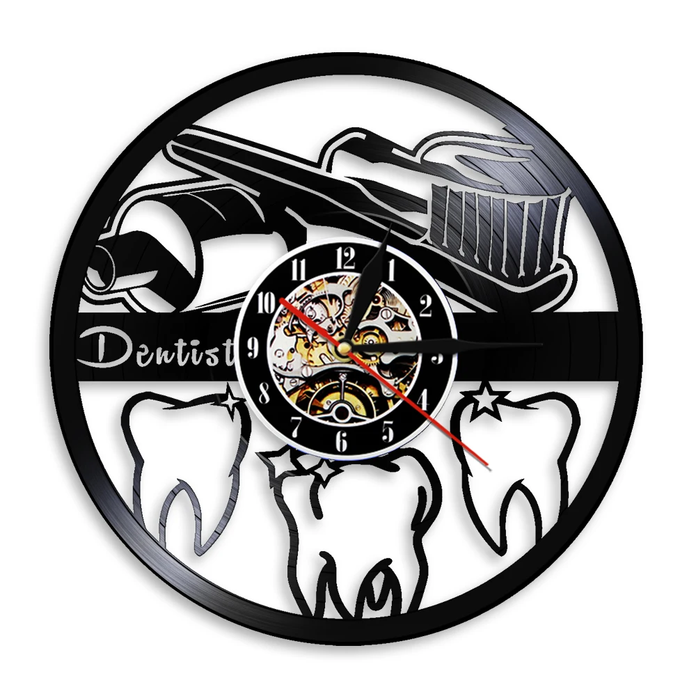 

Dental Care Vinyl Record Clock Tooth Clinic Design Hanging Silent Watch Dentist Gift Wall Decorative Sign