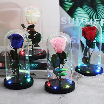 

Dropshipping Beauty and the Beast Eternal Red Rose in A Glass Dome with LED Light Black Base for Valentine's Mother's Day Gifts