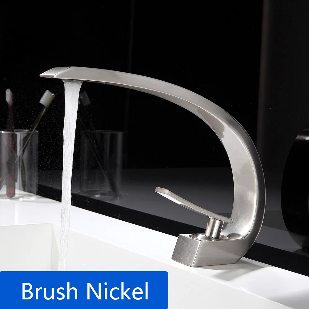 Brush Nickel Хромированный смеситель для ванной комнаты с горячей и холодной водой из латуни - Цвет: Brush Nickel