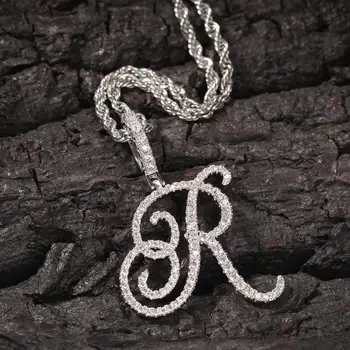

Hip Hop Necklace A-Z Artistic Initial Letters Pendant Hip Hop Cubic Zircon Charm Jewelry Silver Color for Men and Women