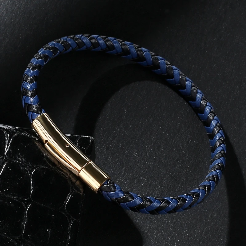 Fashion Hot Male Charm Bracelets Blue Leather Rope Mixed Braided Bangle Simple Style Punk Men Classic Jewelry