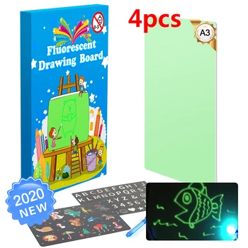 

4pcs A3 Educational Toy Drawing Board Tablet Graffiti Led Luminous Magic Raw With Light-fun children gift