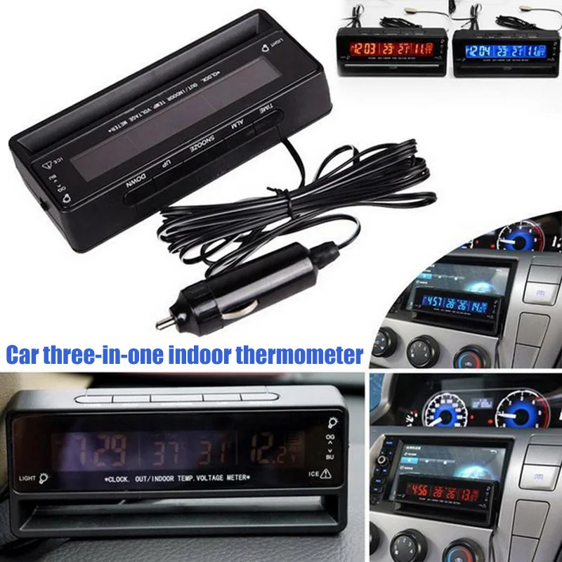 

New 3 in 1 Car Thermometer Voltmeter Clock Digital Display Screen Backlight for Vehicle LMH66