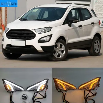 

2PCS Car LED DRL Daytime Running Light For Ford EcoSport 2018 2019 2020 Yellow Turn Signal Function Waterproof Fog Lamp cover