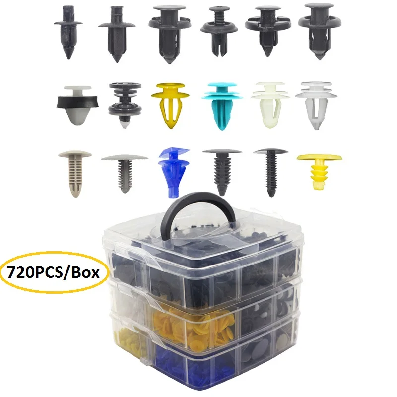 

720pcs/box Universal Car Fastener Clips Mixed Car Fasteners Door Trim Panel Auto Bumper Rivet Retainer Push Engine Cover Fenders