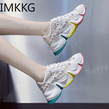 

Hot Fashion Summer Women Flat Platform Shoes Women Breathable Mesh Casual Shoes Fashion multi color crystal shoes women