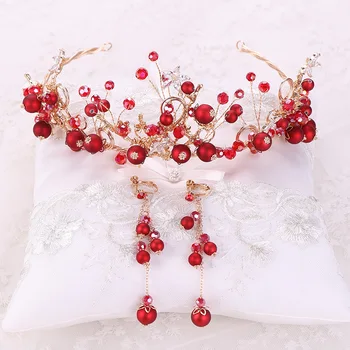 

FORSEVEN Shining Crystal Flower Tiara Crowns Headbands Pendant Earrings Women Bride Noiva Wedding Party Hair Jewelry Accessories