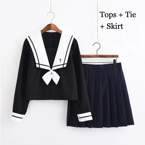 skirt sets Школьная форма для мальчиков и девочек, топ+ юбка+ галстук в Корейском стиле, японский JK, комплекты осенней одежды для школьниц и мужчин, новые костюмы моряка, C65154AD - Цвет: skirt sets
