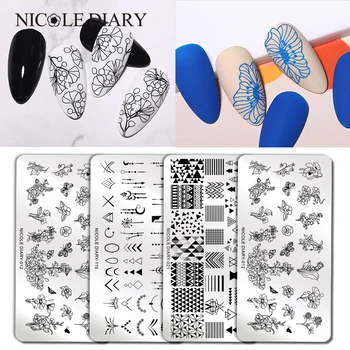 

NICOLE DIARY Flower Geometry Nail Stamping Plates DIY Animal Leaves Image Stencil For Nails Polish Printing Templates Tools