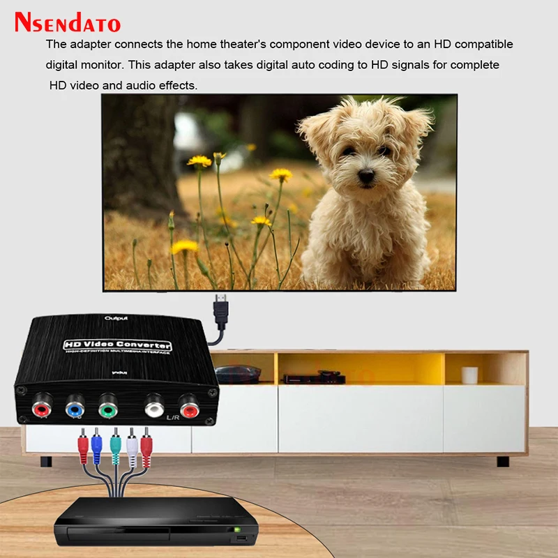 5 RCA Ypbpr Component to HDMI-compatible converter RCA Component video to hd video audio Connector converters adapters For PS3/2