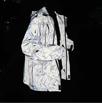

Men's Casual Reflective Jacket 2020 Autumn Fashion New Coat Oversize Hooded Woman Graphic Printed Male Clothing